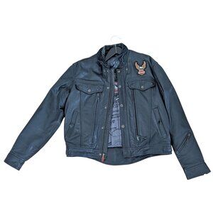 Harley-Davidson - Firstgear Black Leather Jacket Size Medium - corduroy collar